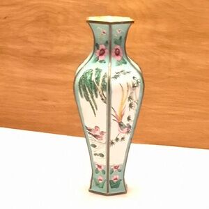 Antique Oriental Canton Enamel Vase Aqua Blue - Floral with Bird Of Paradise